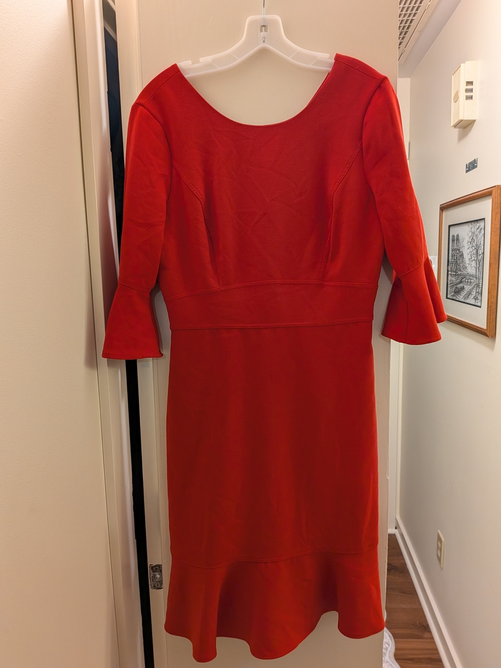 White House Black Market Red Scoop Neck Ruffle Hem Dress 8
